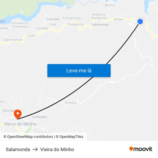 Salamonde to Vieira do Minho map
