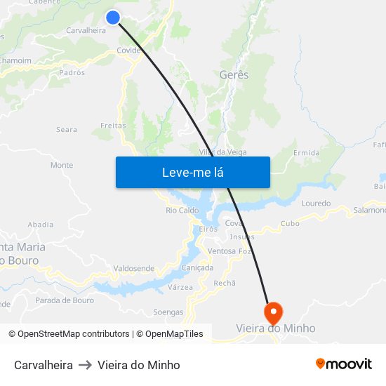 Carvalheira to Vieira do Minho map