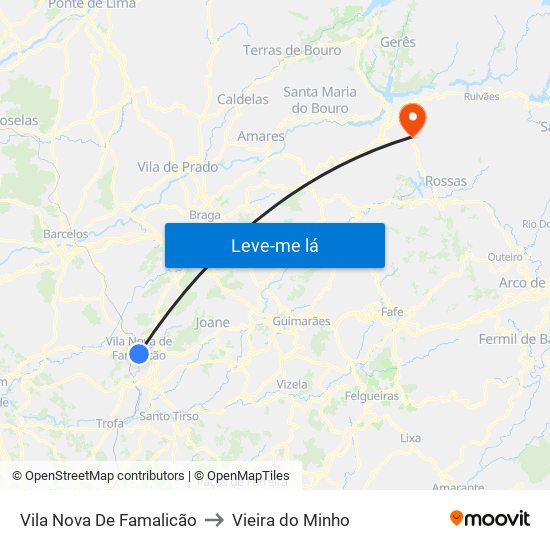 Vila Nova De Famalicão to Vieira do Minho map