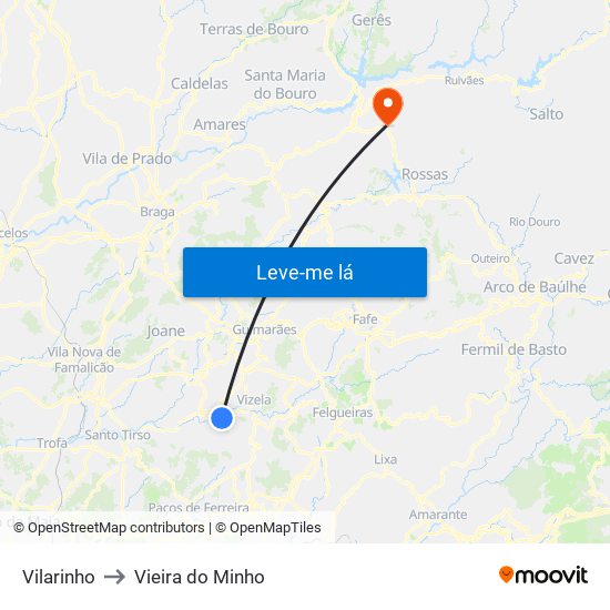 Vilarinho to Vieira do Minho map