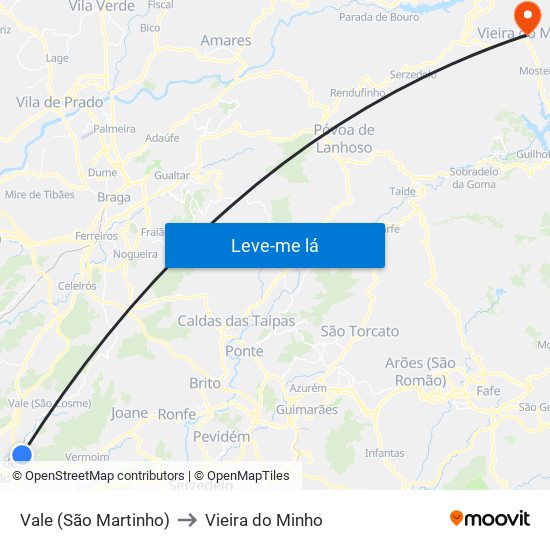 Vale (São Martinho) to Vieira do Minho map