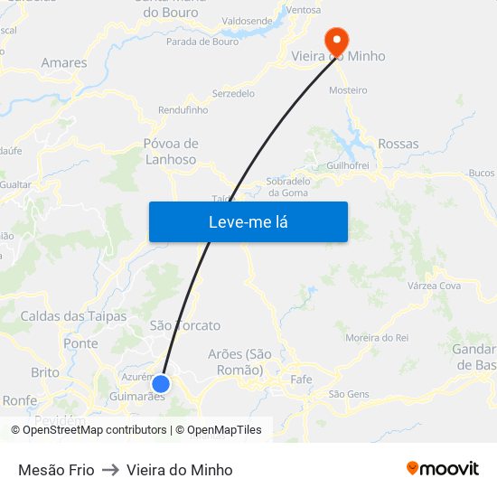 Mesão Frio to Vieira do Minho map