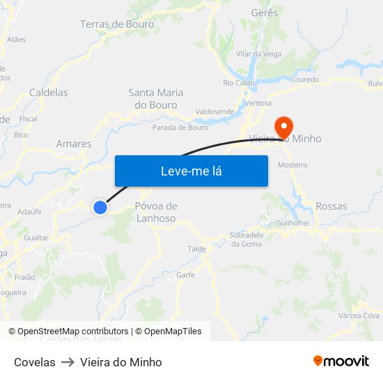 Covelas to Vieira do Minho map