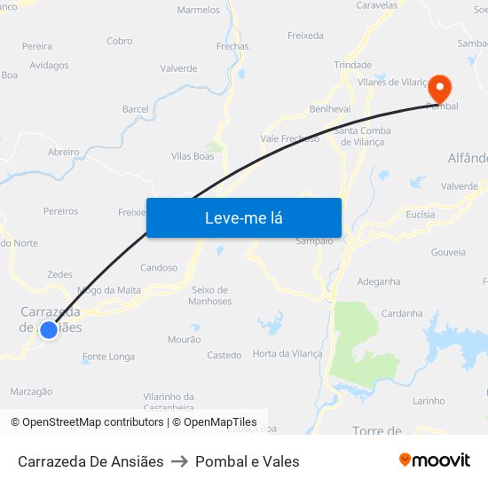 Carrazeda De Ansiães to Pombal e Vales map