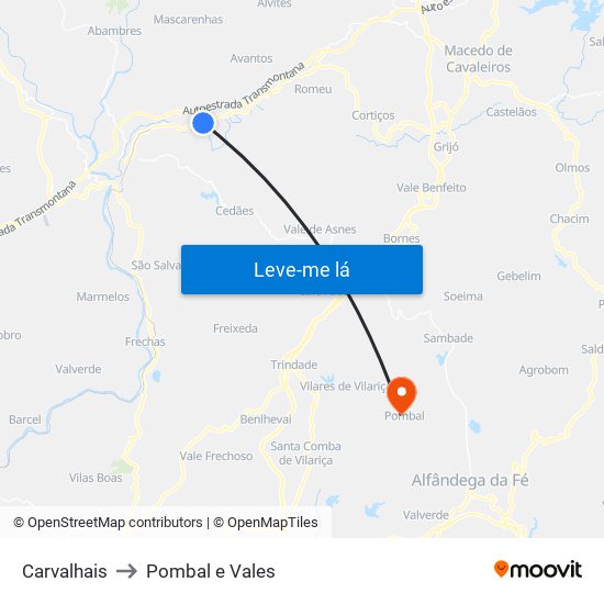 Carvalhais to Pombal e Vales map