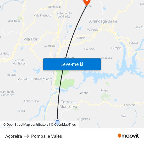 Açoreira to Pombal e Vales map