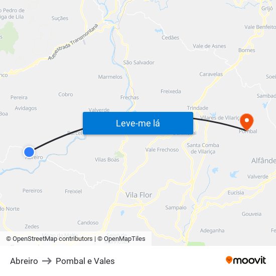 Abreiro to Pombal e Vales map