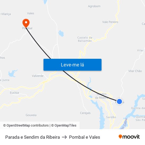 Parada e Sendim da Ribeira to Pombal e Vales map