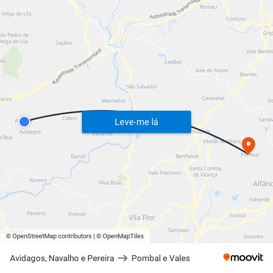 Avidagos, Navalho e Pereira to Pombal e Vales map