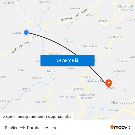 Suçães to Pombal e Vales map