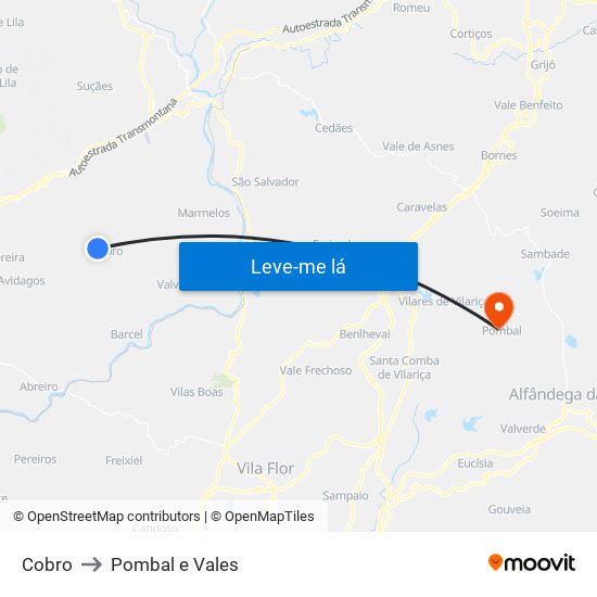 Cobro to Pombal e Vales map