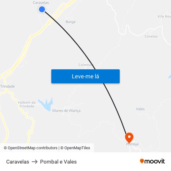 Caravelas to Pombal e Vales map