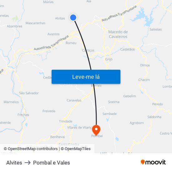 Alvites to Pombal e Vales map