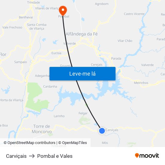 Carviçais to Pombal e Vales map