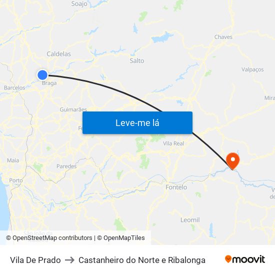 Vila De Prado to Castanheiro do Norte e Ribalonga map