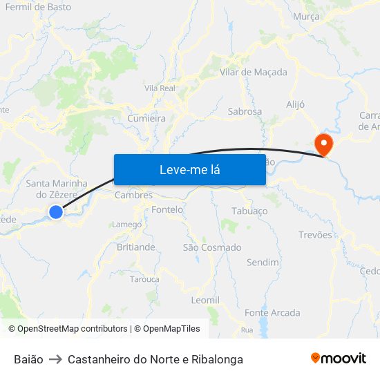 Baião to Castanheiro do Norte e Ribalonga map