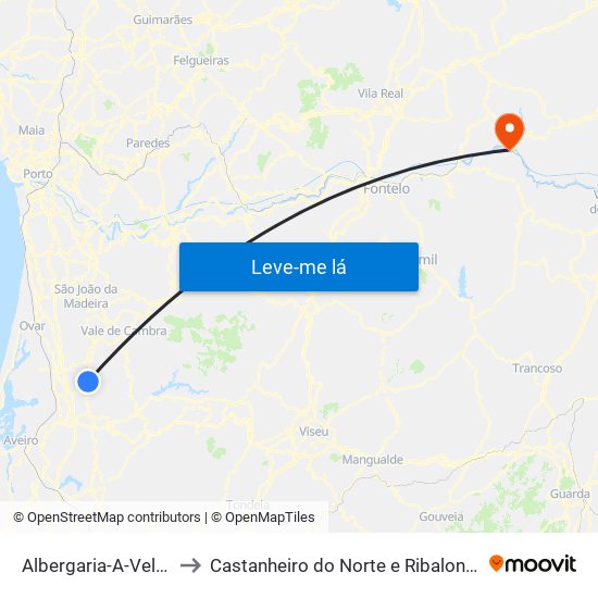 Albergaria-A-Velha to Castanheiro do Norte e Ribalonga map