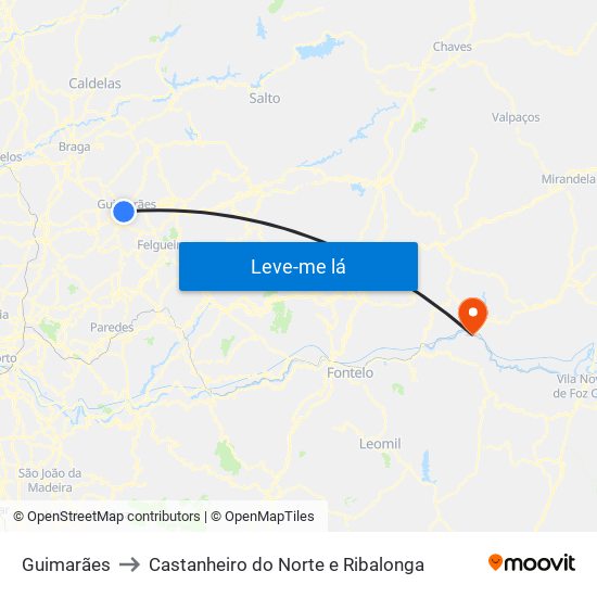 Guimarães to Castanheiro do Norte e Ribalonga map