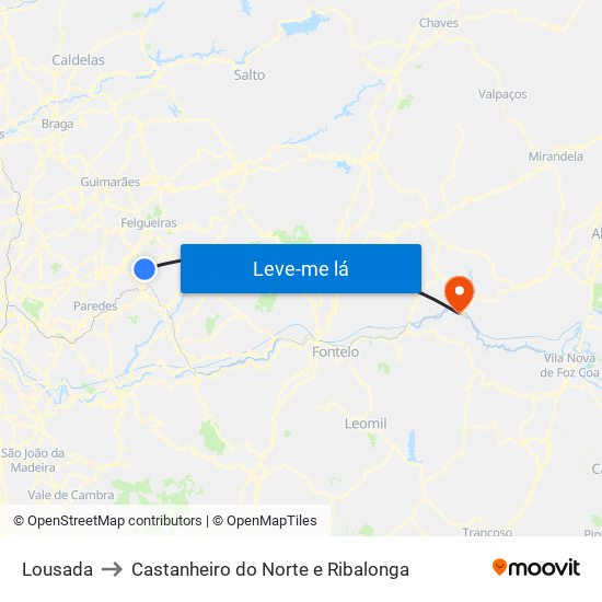 Lousada to Castanheiro do Norte e Ribalonga map