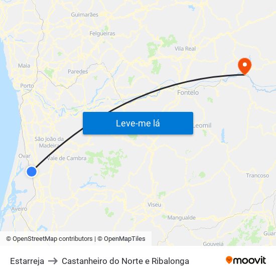 Estarreja to Castanheiro do Norte e Ribalonga map