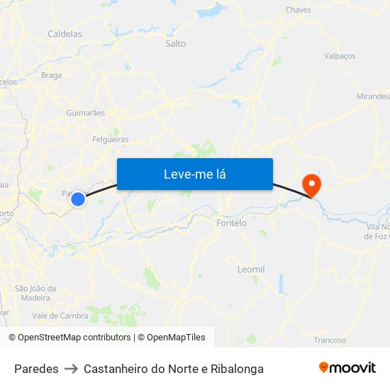 Paredes to Castanheiro do Norte e Ribalonga map