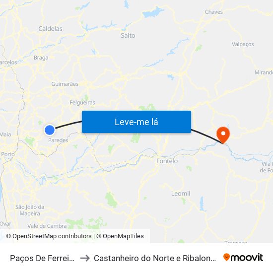 Paços De Ferreira to Castanheiro do Norte e Ribalonga map