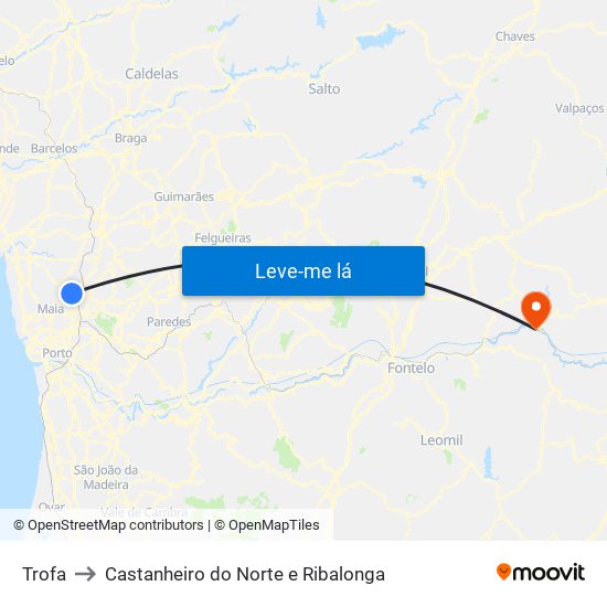 Trofa to Castanheiro do Norte e Ribalonga map