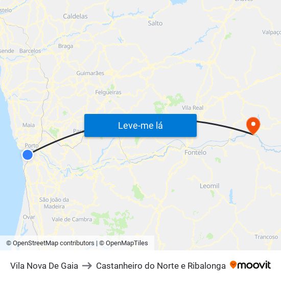 Vila Nova De Gaia to Castanheiro do Norte e Ribalonga map