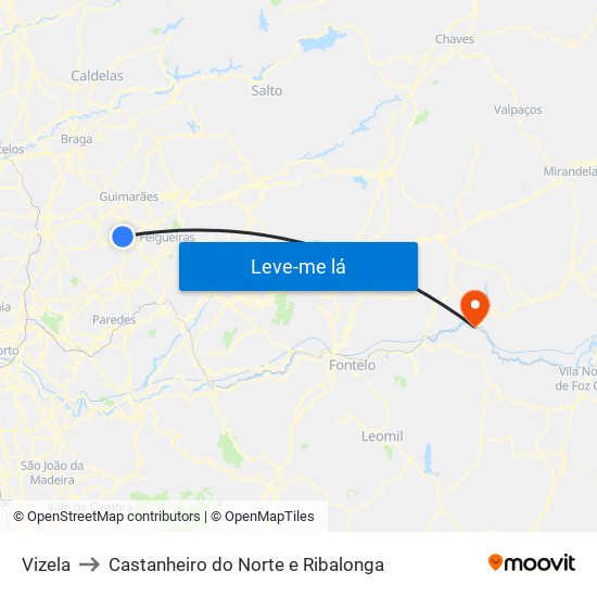 Vizela to Castanheiro do Norte e Ribalonga map