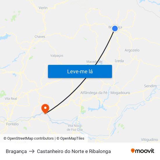 Bragança to Castanheiro do Norte e Ribalonga map