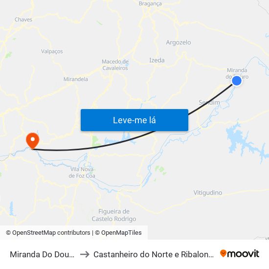 Miranda Do Douro to Castanheiro do Norte e Ribalonga map