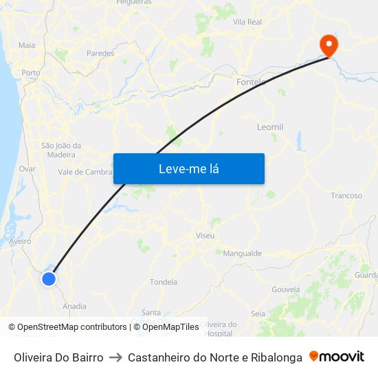 Oliveira Do Bairro to Castanheiro do Norte e Ribalonga map
