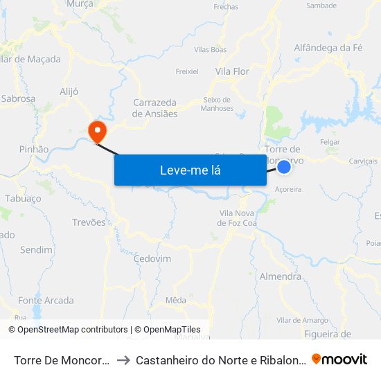 Torre De Moncorvo to Castanheiro do Norte e Ribalonga map