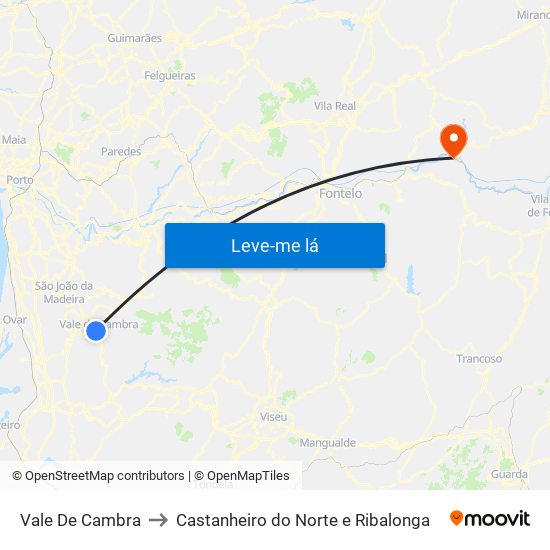 Vale De Cambra to Castanheiro do Norte e Ribalonga map