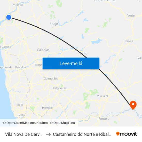 Vila Nova De Cerveira to Castanheiro do Norte e Ribalonga map