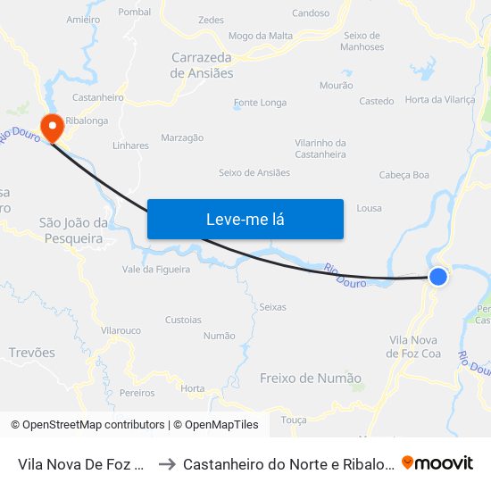 Vila Nova De Foz Côa to Castanheiro do Norte e Ribalonga map