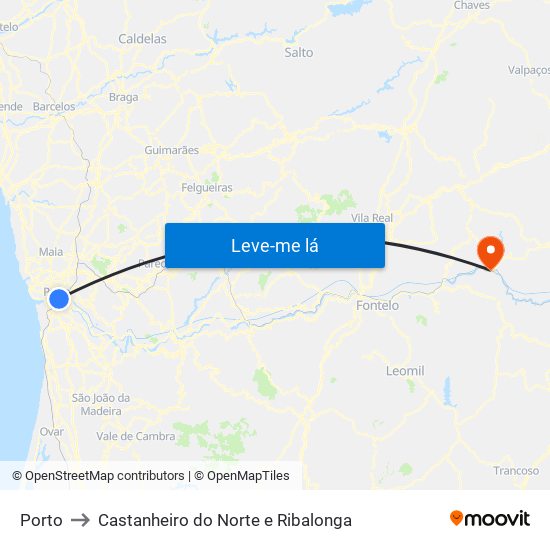 Porto to Castanheiro do Norte e Ribalonga map