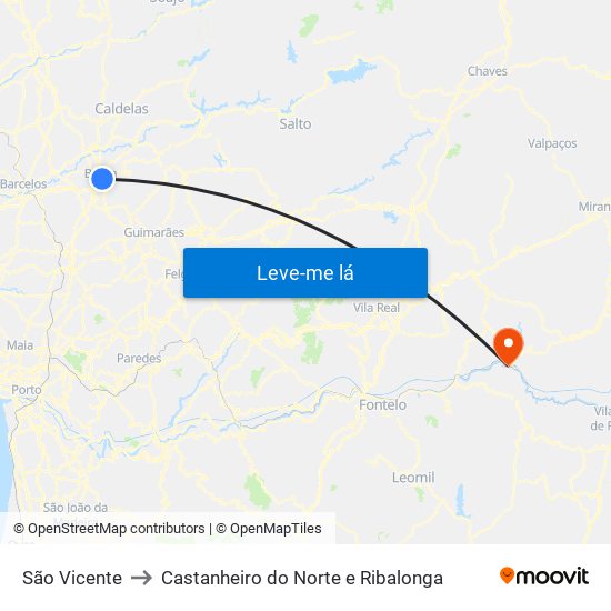 São Vicente to Castanheiro do Norte e Ribalonga map