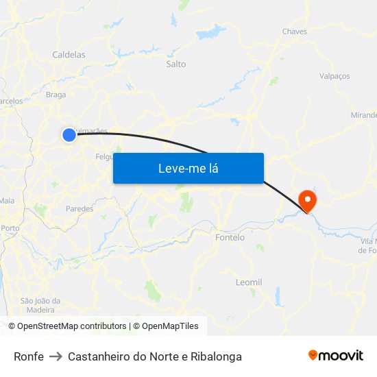 Ronfe to Castanheiro do Norte e Ribalonga map