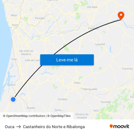Ouca to Castanheiro do Norte e Ribalonga map