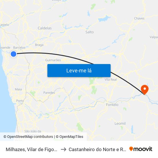 Milhazes, Vilar de Figos e Faria to Castanheiro do Norte e Ribalonga map