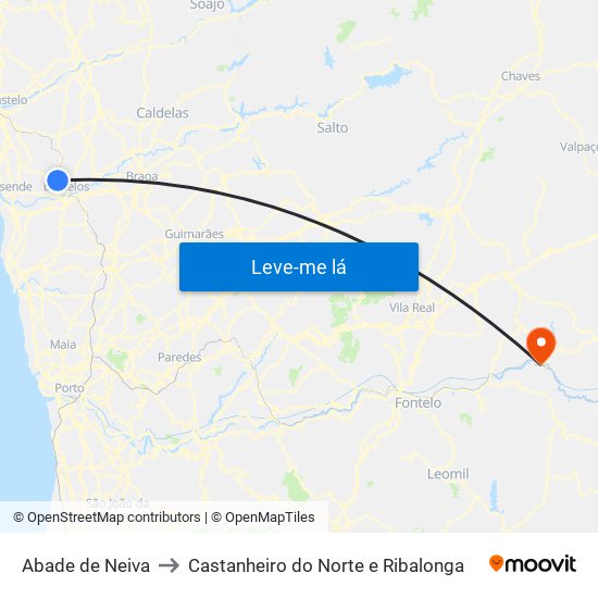 Abade de Neiva to Castanheiro do Norte e Ribalonga map