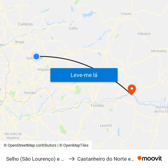 Selho (São Lourenço) e Gominhães to Castanheiro do Norte e Ribalonga map