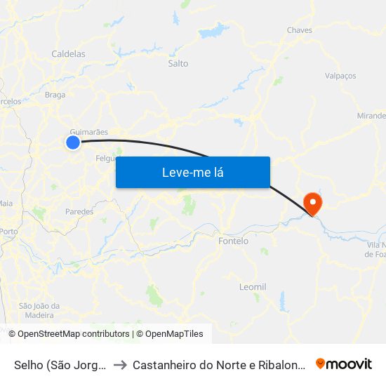 Selho (São Jorge) to Castanheiro do Norte e Ribalonga map