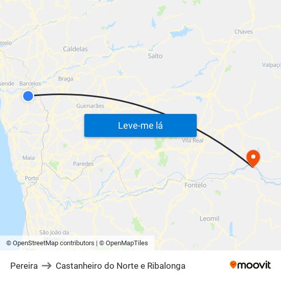 Pereira to Castanheiro do Norte e Ribalonga map