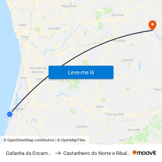 Gafanha da Encarnação to Castanheiro do Norte e Ribalonga map