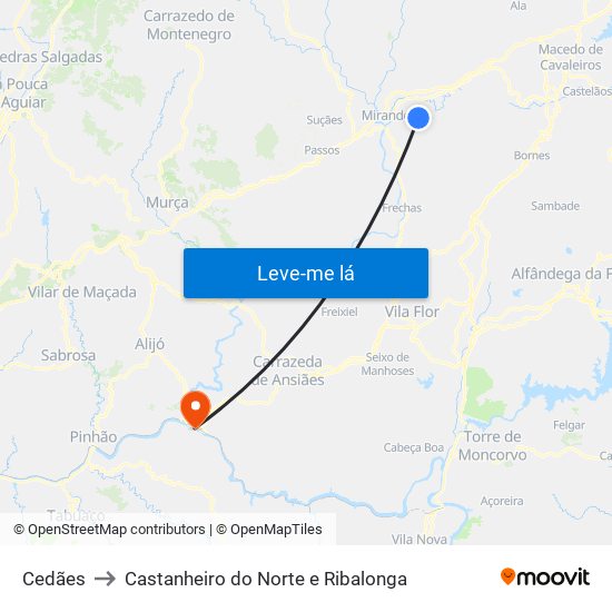 Cedães to Castanheiro do Norte e Ribalonga map