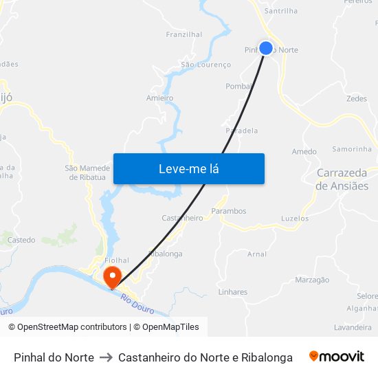 Pinhal do Norte to Castanheiro do Norte e Ribalonga map
