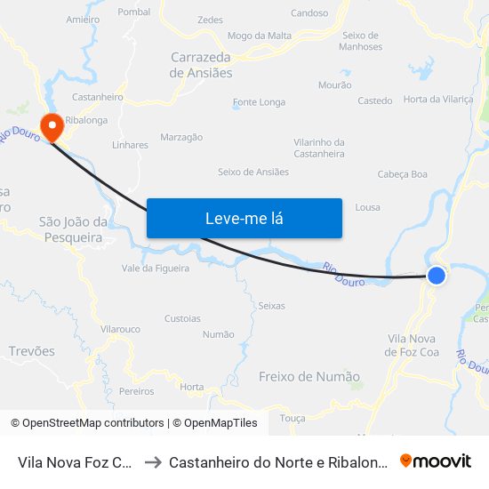 Vila Nova Foz Coa to Castanheiro do Norte e Ribalonga map