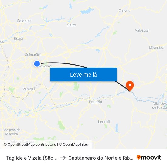 Tagilde e Vizela (São Paio) to Castanheiro do Norte e Ribalonga map